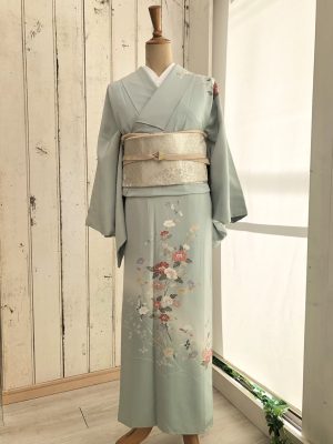 【98番】ママ訪問着　ブルー①　小さめ