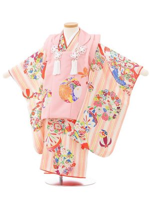 七五三レンタル(3歳女児被布)3800式部ｸﾗｼｯｸ ﾋﾟﾝｸ×ﾋﾟﾝｸﾚﾄﾛ花　商品番号： 1AP3800000