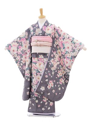 七五三レンタル(7歳女の子結び帯)7491 JILL STUART ｸﾞﾚｰ 桜　商品番号： 1AP7491000